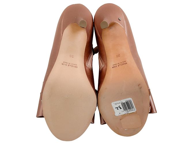 Botines Peep Toe de Satén Champagne de Laurence Dacade con Lazo Beige - vista 7