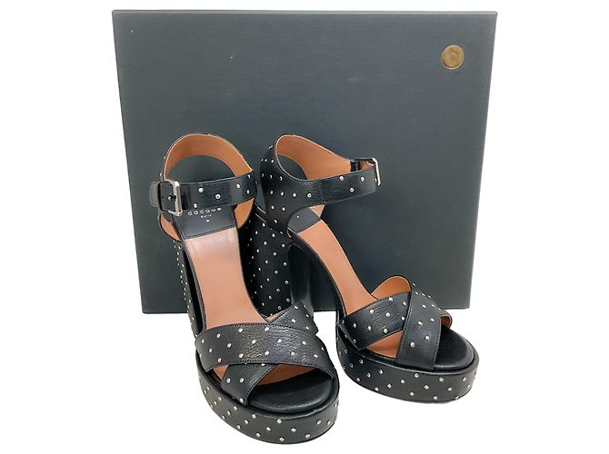 Sandali con piattaforma in pelle nera Rosange con borchie di Laurence Dacade Nero - vista 6
