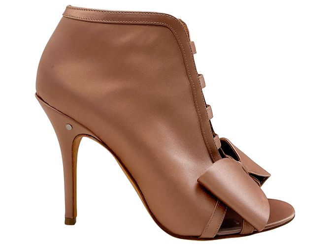 Botines peep toe de satén champagne de Laurence Dacade con lazo Beige - vista 2