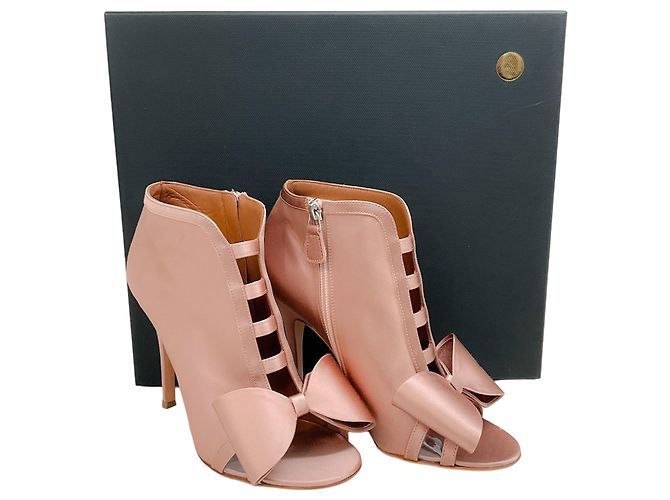 Botines peep toe de satén champagne de Laurence Dacade con lazo Beige - vista 6