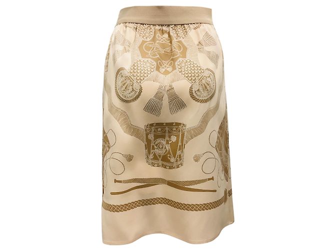 Falda de seda estampada Les Tambours Hermès beige / marrón - vista 3