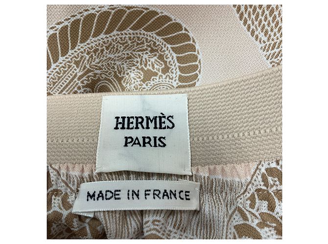 Falda de seda estampada Les Tambours Hermès beige / marrón - vista 4