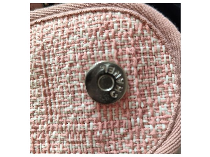Borsa tote Chanel Deauville in tweed rosa e bianco - vista 11