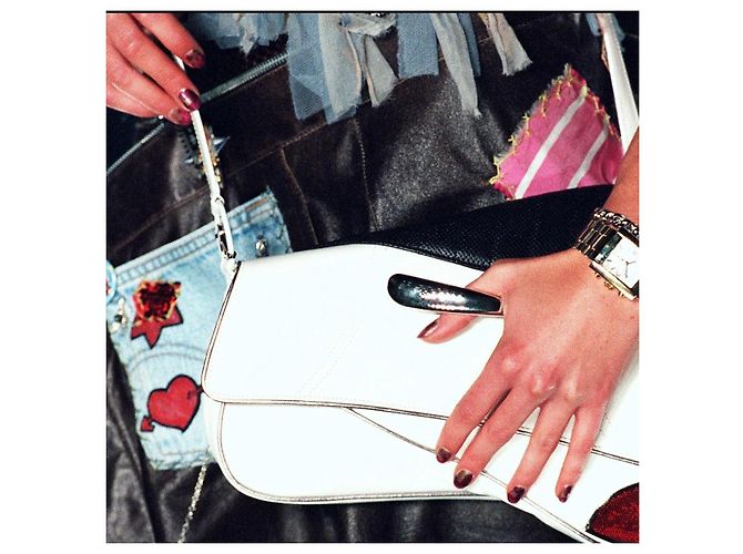 Christian Dior Borsa Saddle Cadillac Montaigne Dior SS 2001 ultra rara nera bianca rossa Nero Argento Bianco Rosso Multicolore Beige Crudo Metallico - vista 5