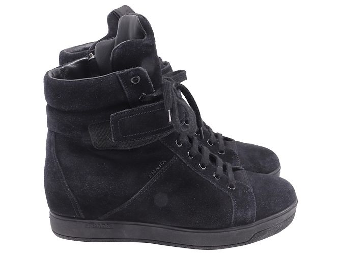 Sneakers alte con zeppa Prada Sport in suede nero - vista 2