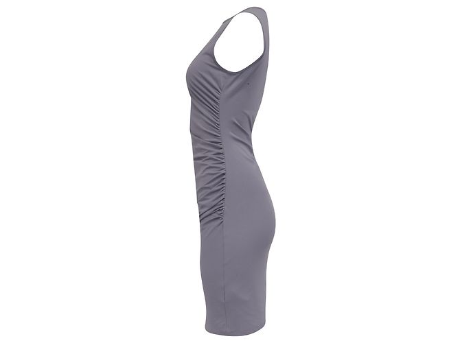 Ärmelloses Mini-Kleid aus grauer Baumwolle Theory Gathered - Ansicht 3