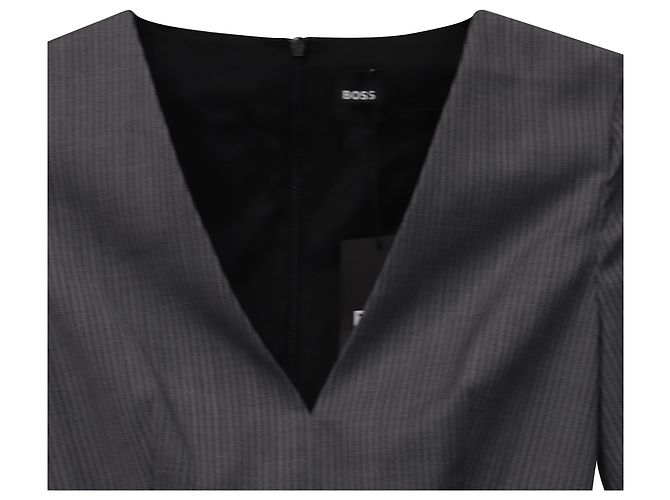 Hugo Boss Vestido midi em lã cinza Boss Danorla com listras e decote em V - vista 2