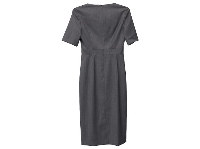 Hugo Boss Vestido midi em lã cinza Boss Danorla com listras e decote em V - vista 3