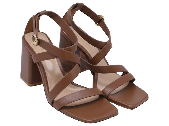Sandali con tacco a blocco con cinturini Gianvito Rossi in pelle marrone - vista 3