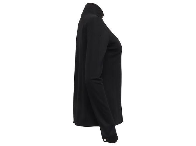 Timeless Schwarze Seidenbluse mit langen Ärmeln und perlenverzierten Knopfdetails von Chanel - Ansicht 3