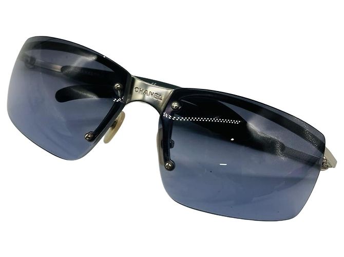 Chanel Silber Marineblaue randlose Sonnenbrille 4009 - Ansicht 2