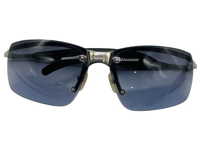 Chanel Silber Marineblaue randlose Sonnenbrille 4009 - Ansicht 3