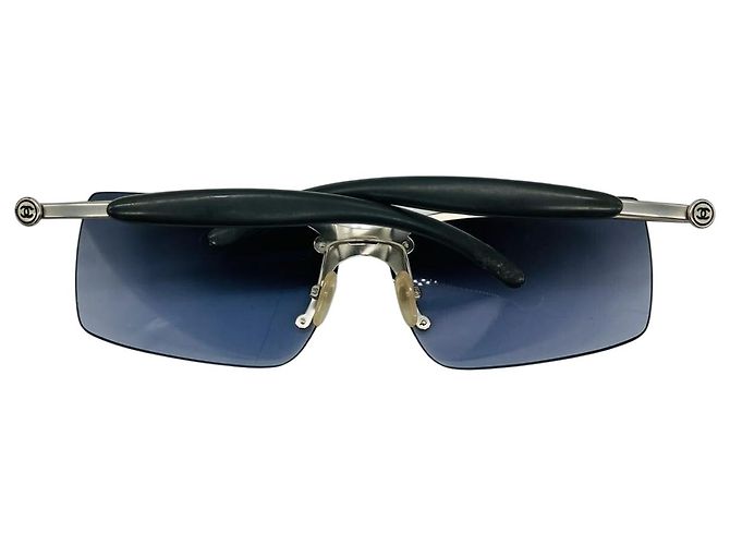 Chanel Silber Marineblaue randlose Sonnenbrille 4009 - Ansicht 4