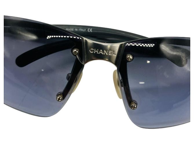 Chanel Silber Marineblaue randlose Sonnenbrille 4009 - Ansicht 6