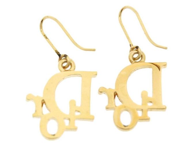 Orecchini a cerchio dorati con logo Christian Dior in cristalli di strass D'oro - vista 2