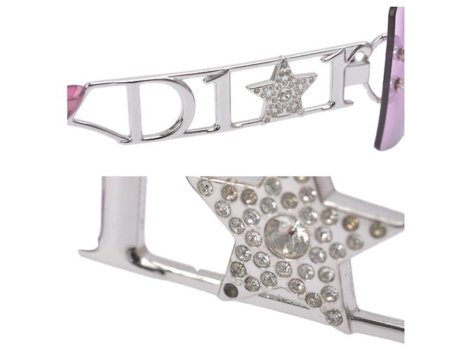 Óculos de sol sem aro Dior Diorlywood YB7 com lente rosa e strass com aro prateado Prata - vista 8