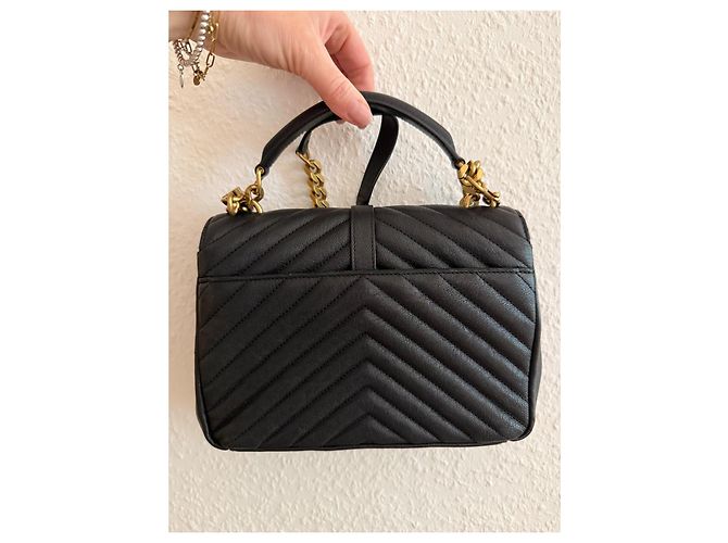 Saint Laurent College Tote in Pelle Trapuntata Nera Nero - vista 3