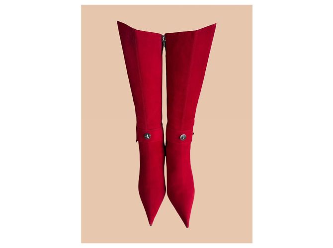 Autre Marque Stivali alti in suede rosso con decorazioni a stella - vista 5