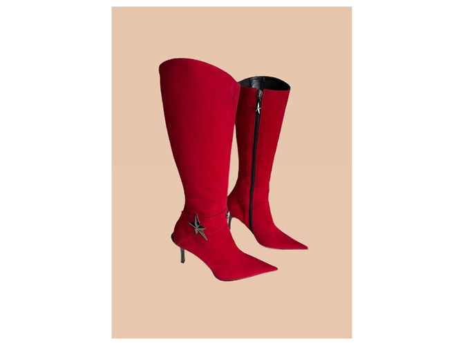 Autre Marque Stivali alti in suede rosso con decorazioni a stella - vista 9