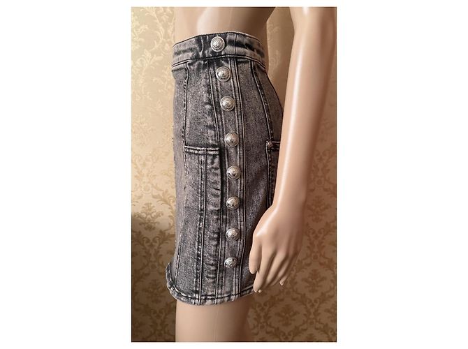 Minifalda de denim elástico Balmain negra Negro - vista 10
