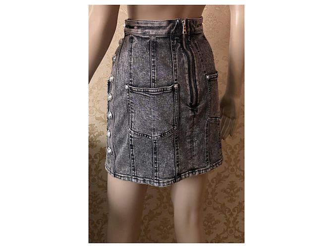 Minifalda de denim elástico Balmain negra Negro - vista 12