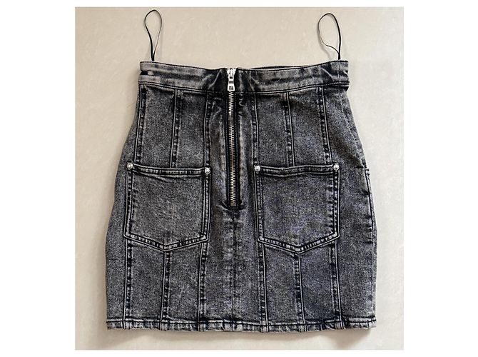 Minifalda de denim elástico Balmain negra Negro - vista 14