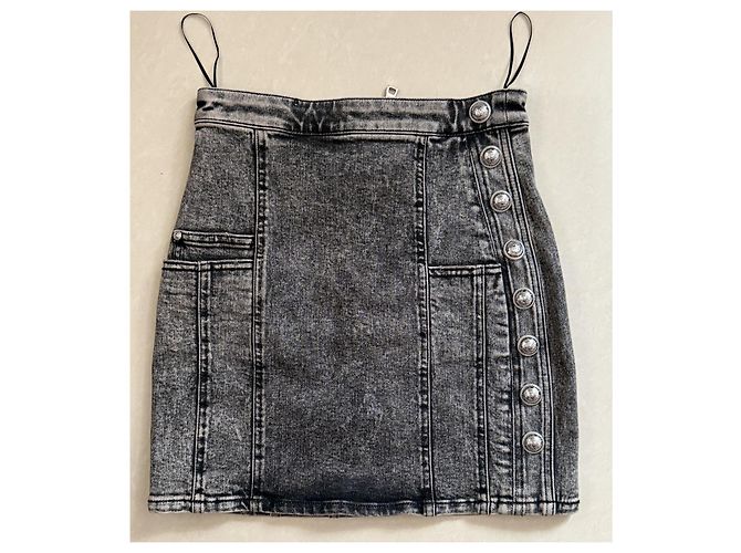 Minifalda de denim elástico Balmain negra Negro - vista 15