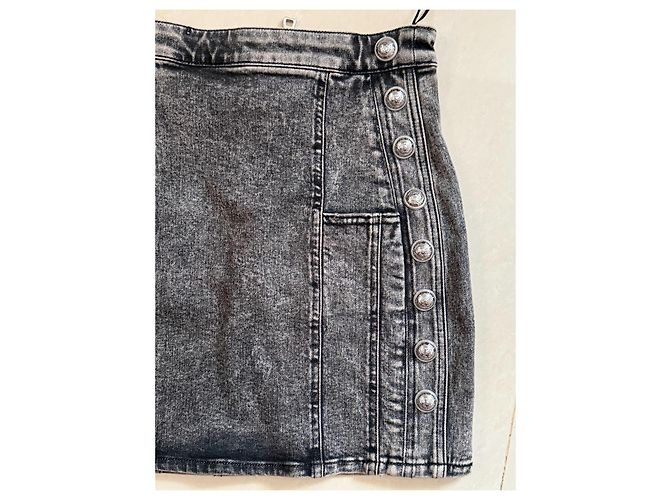 Minifalda de denim elástico Balmain negra Negro - vista 16
