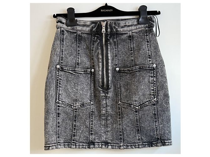 Minifalda de denim elástico Balmain negra Negro - vista 3