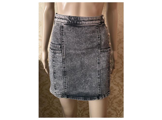 Minifalda de denim elástico Balmain negra Negro - vista 8
