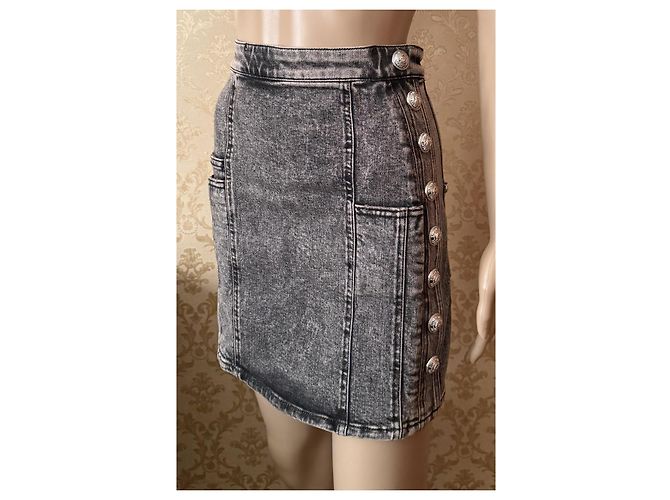 Minifalda de denim elástico Balmain negra Negro - vista 9