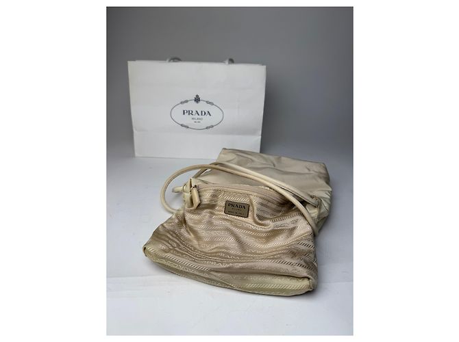 Borsa Triangolare in Poliestere Vintage Prada Beige - vista 4