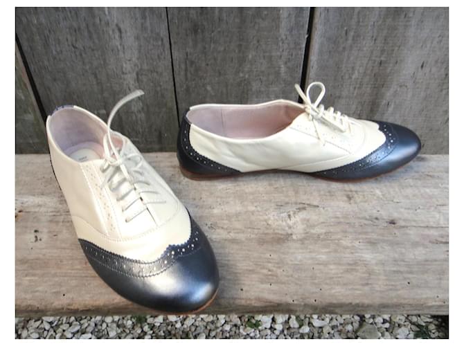 Scarpe Oxford Bloch in Pelle Argento Eggshell Bianco sporco - vista 3