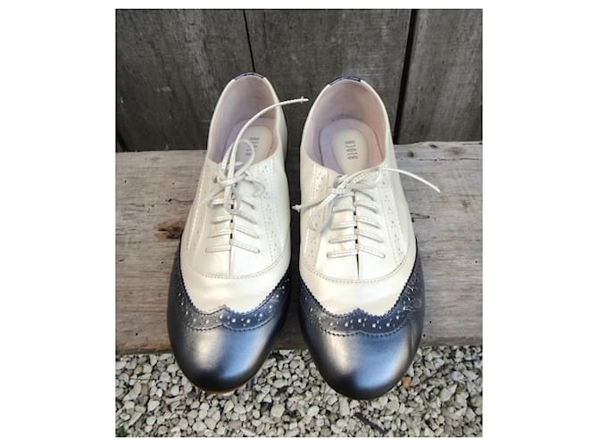 Scarpe Oxford Bloch in Pelle Argento Eggshell Bianco sporco - vista 4