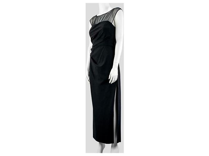 Vera Wang Schwarzes Abendkleid mit Netzdetails - Ansicht 3
