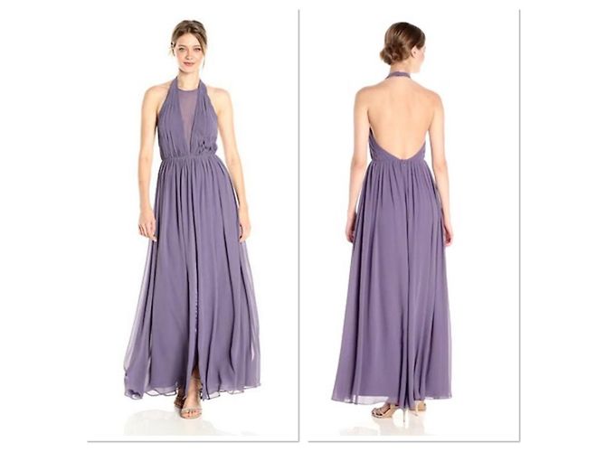 Vera Wang Chiffon-Abendkleid mit Netz-Einsatz Lila Lavendel - Ansicht 2