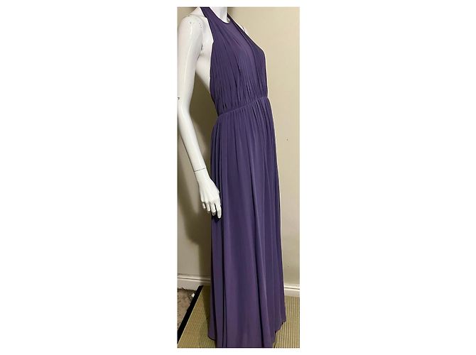 Vera Wang Chiffon-Abendkleid mit Netz-Einsatz Lila Lavendel - Ansicht 4