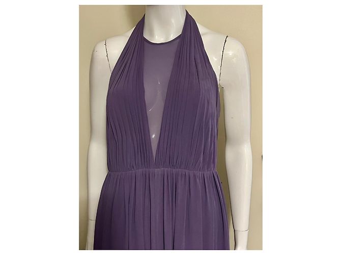Vera Wang Chiffon-Abendkleid mit Netz-Einsatz Lila Lavendel - Ansicht 5