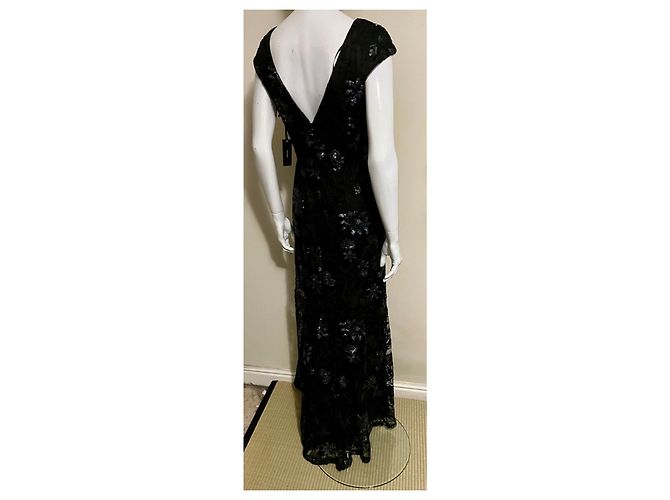 Vera Wang Abito da sera in paillettes e pizzo con strascico a pesce Nero Metallico - vista 2