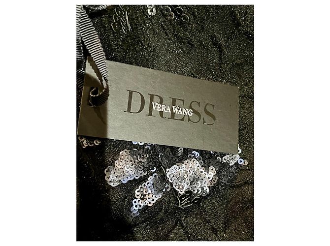 Vera Wang Abito da sera in paillettes e pizzo con strascico a pesce Nero Metallico - vista 7