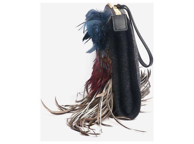 Marni Clutch da polso grande con piume multicolori Multicolore - vista 3