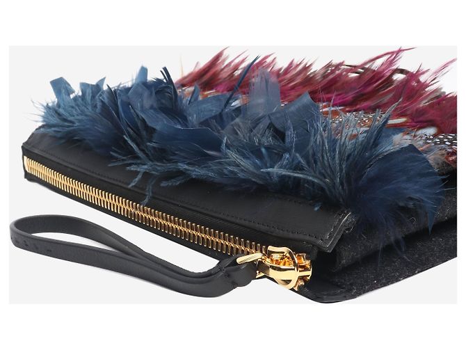Marni Clutch da polso grande con piume multicolori Multicolore - vista 4