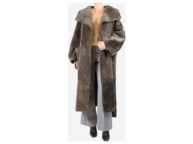 Totême Abrigo teddy de shearling con cinturón caqui - talla UK 6 Verde - vista 3