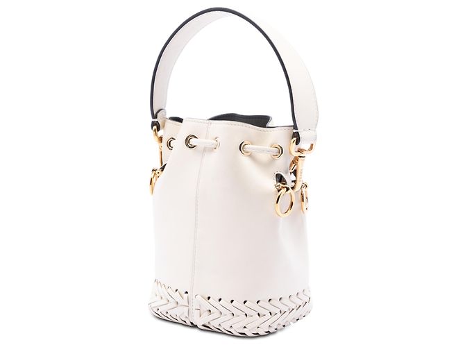 Borsa a secchiello Mon Tresor in pelle bianca goffrata con cuciture Fendi Bianco Bianco sporco - vista 2