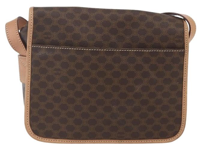 Céline Celine Vintage Macadam Circle Logo Canvas et cuir Marron - vue 2