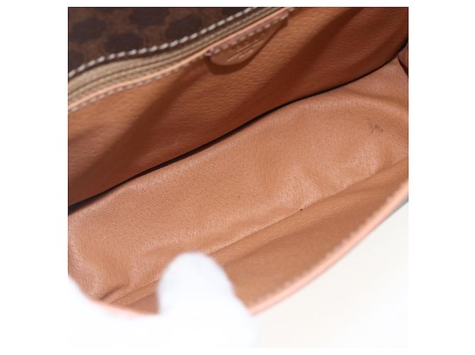 Céline Celine Vintage Macadam Circle Logo Canvas et cuir Marron - vue 5