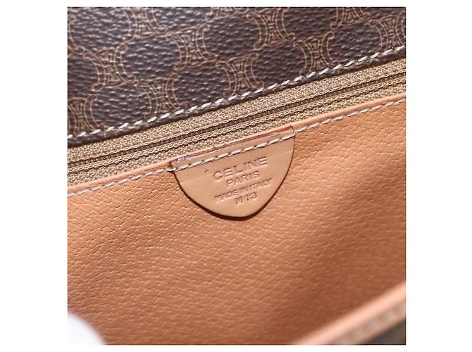 Céline Celine Vintage Macadam Circle Logo Canvas et cuir Marron - vue 6