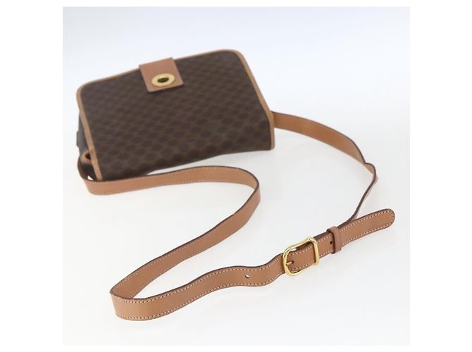 Céline Celine Vintage Macadam Circle Logo Canvas et cuir Marron - vue 7