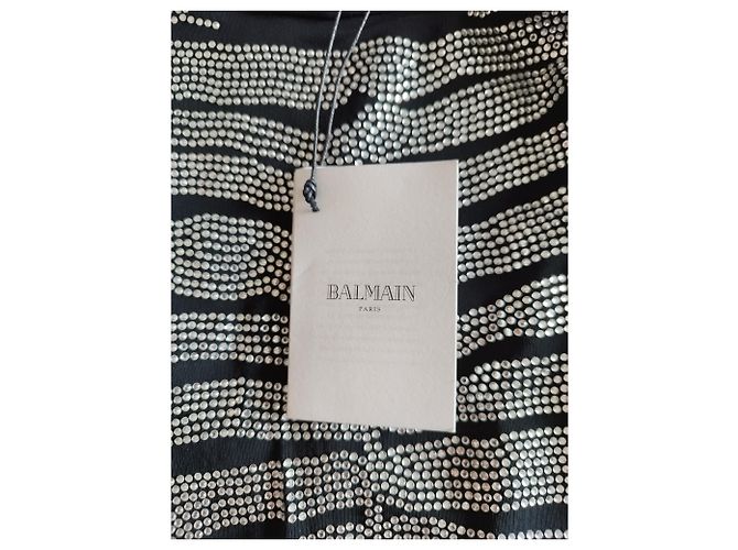 Schwarzes Balmain-Kleid, Strass und Zebra-Muster - Ansicht 10