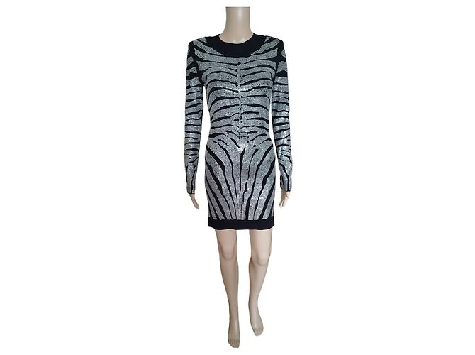 Schwarzes Balmain-Kleid, Strass und Zebra-Muster - Ansicht 2